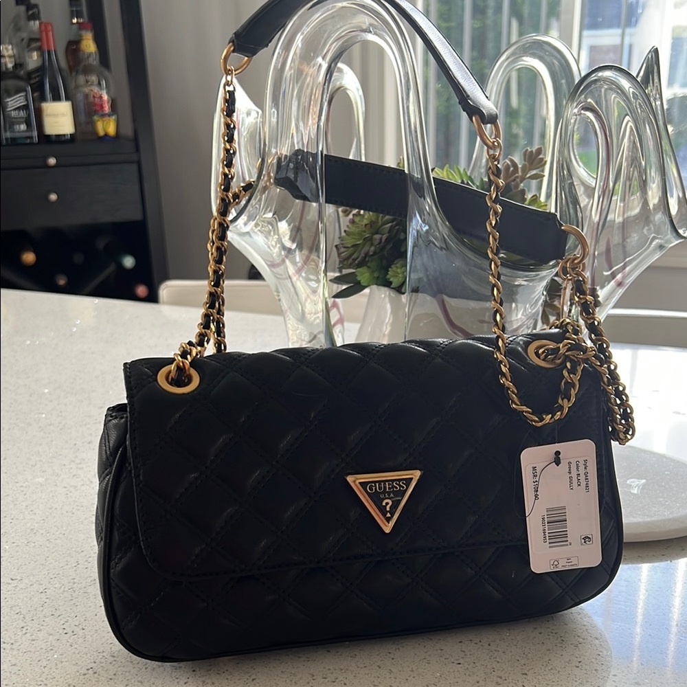COPY - Guess Black Shoulder Bag with Gold Chain and Logo